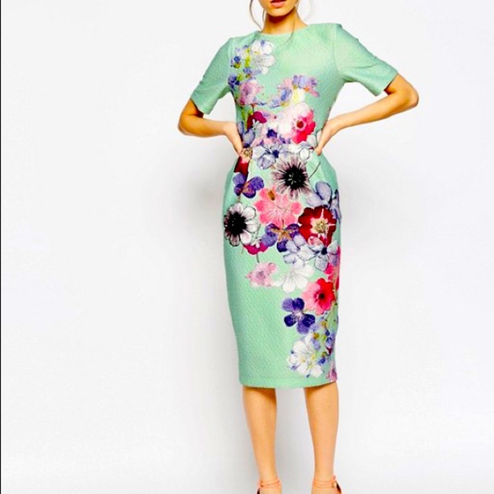 ASOS Textured Wiggle Dress Floral Print Size 4